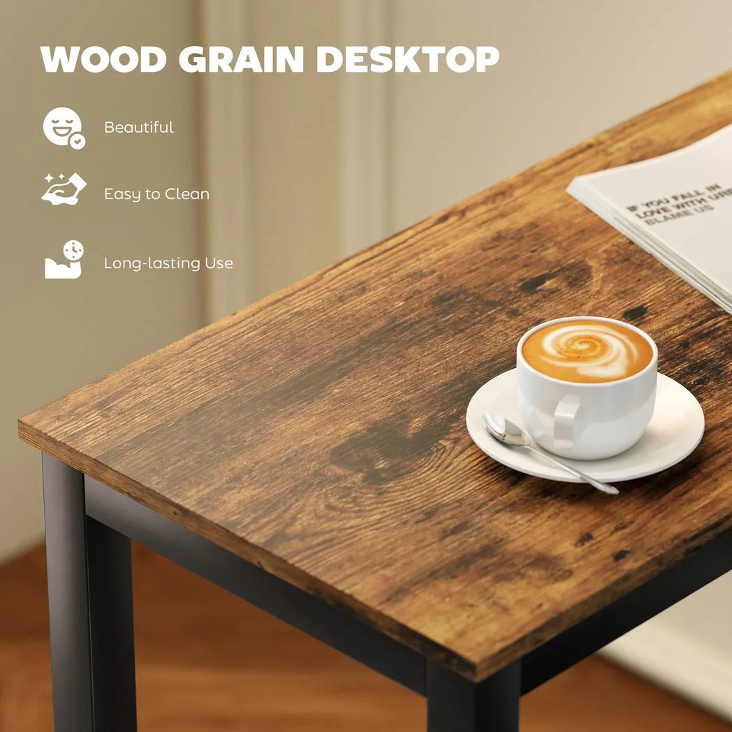 HOMCOM Rectangular Bar Table with Wood-Effect Top and Steel Frame – Pub, Kitchen Breakfast Table, Rustic Brown