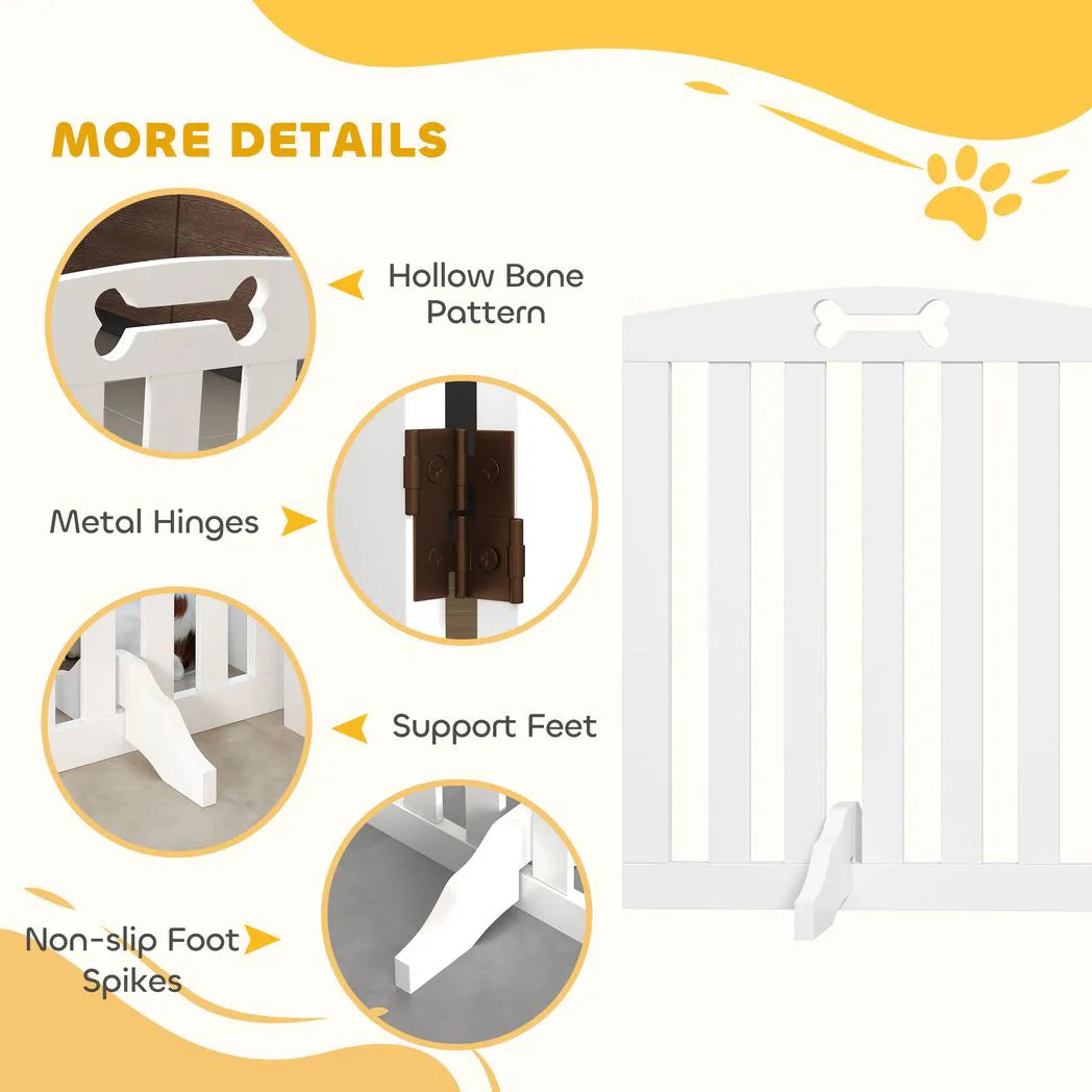 PawHut Freestanding Wooden Dog Gate with Support Feet – 155cm Foldable Three-Panel Barrier, White