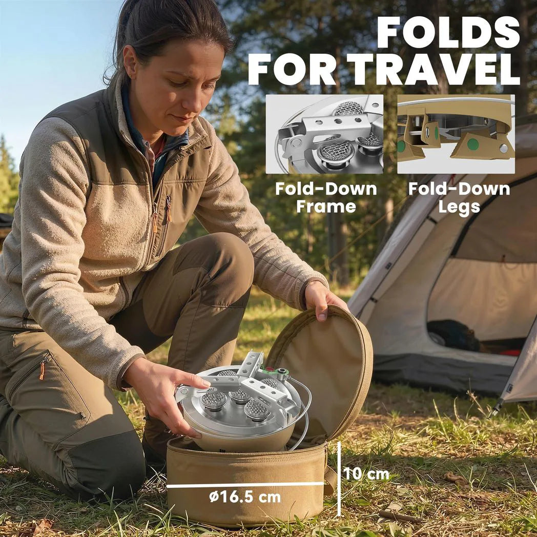Outsunny 7000W Camping Stove with Piezo Ignition, Carry Bag & 50kg Load Capacity – Foldable Hiking Gas Stove, Khaki