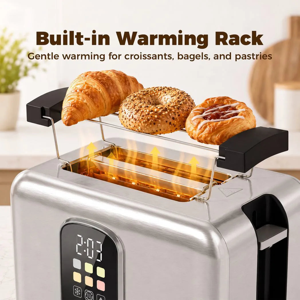 HOMCOM 2 Slice Smart Toaster with Touch Screen, LED Countdown, Warming Rack & Memory Function – 6 Browning Levels