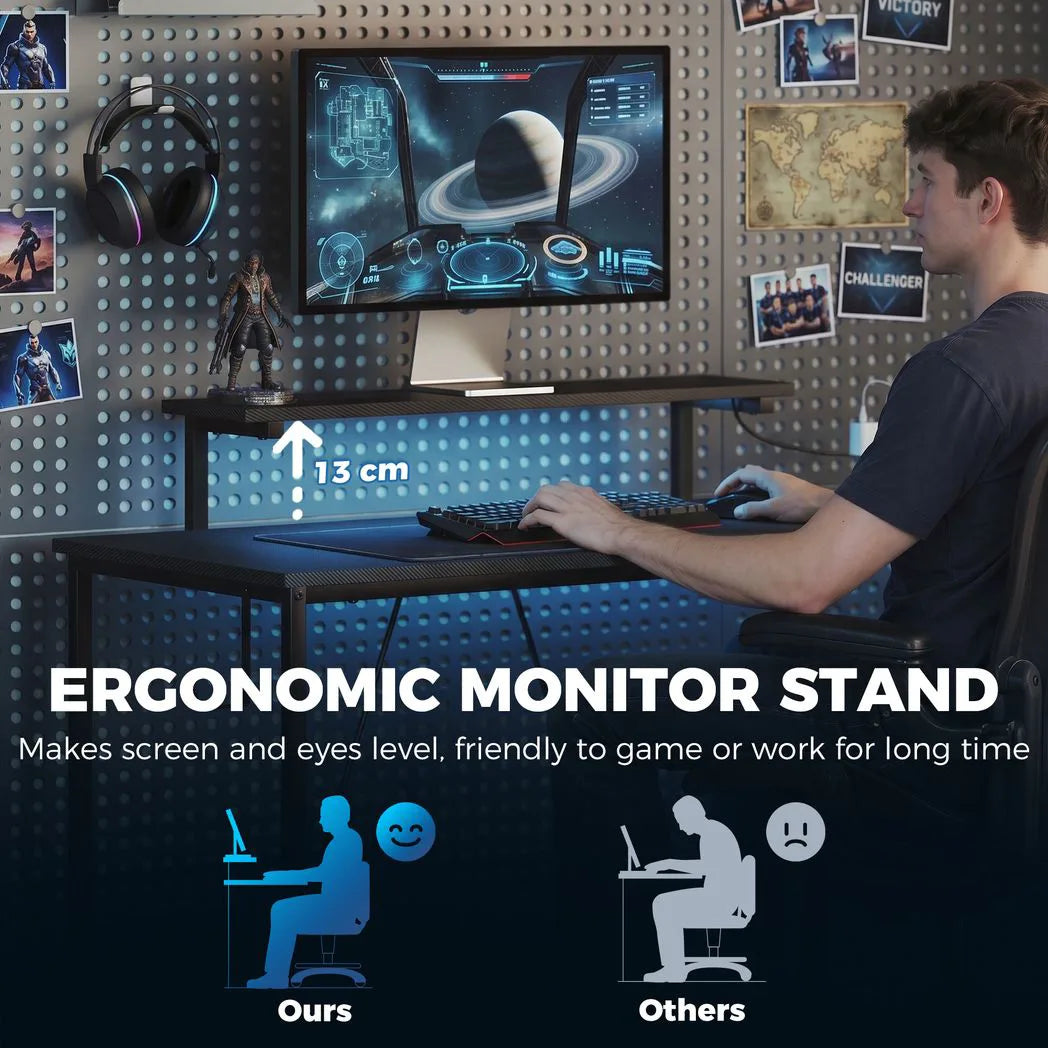 HOMCOM Reversible L-Shaped Gaming Desk with LED Lights, Monitor Stand & Power Outlets – Home Office, Black