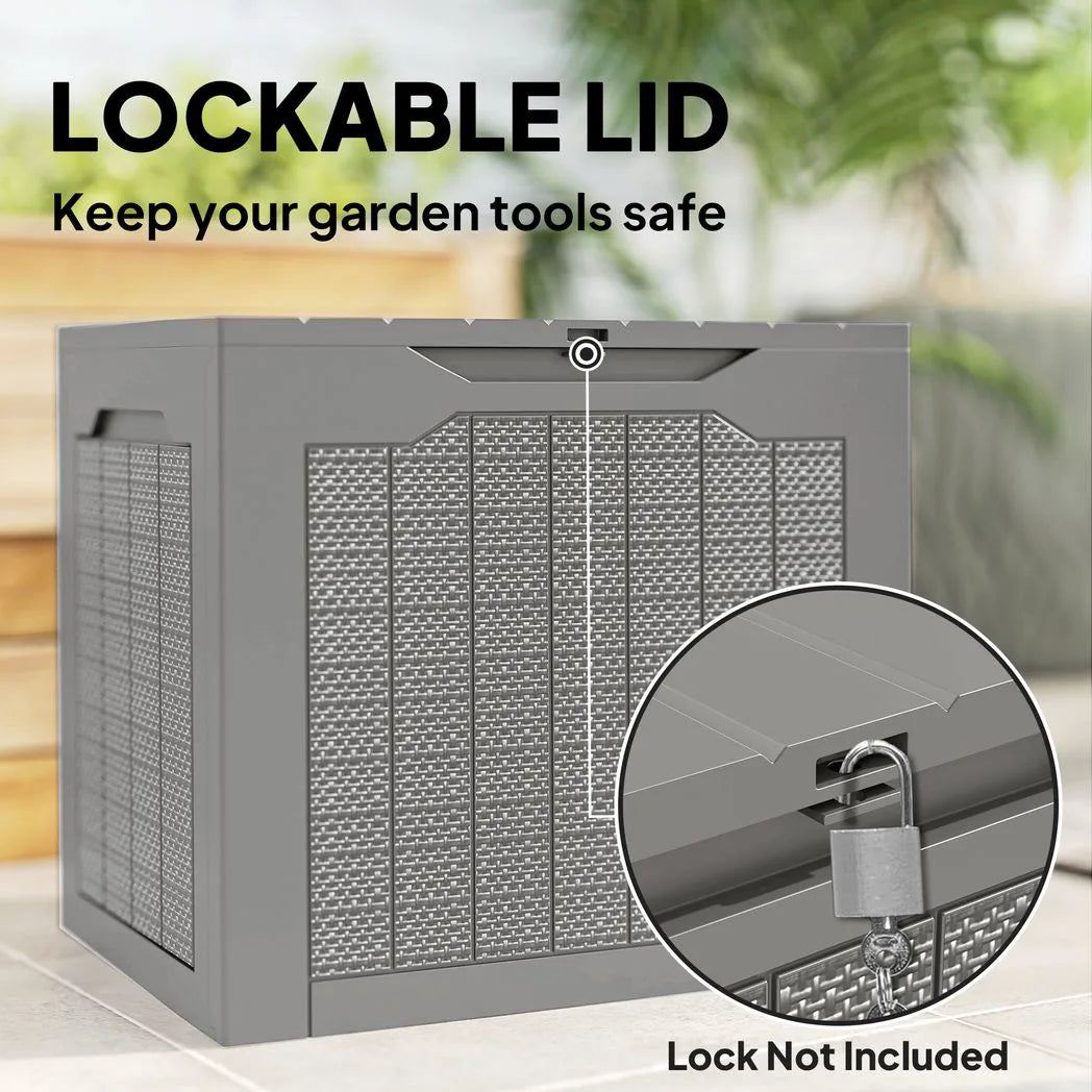 Outsunny 73L Plastic Garden Storage Box with Handles and Padlock Loop – Waterproof Outdoor Container, Khaki