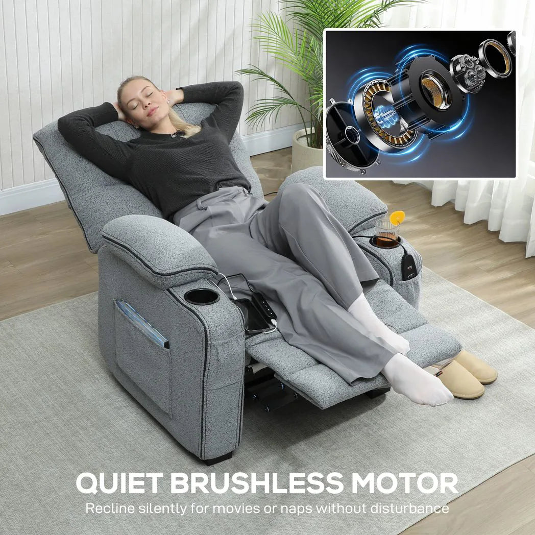 HOMCOM Electric Massage Recliner Armchair with Vibration, Heat and Memory Function – Velvet Chair, Grey