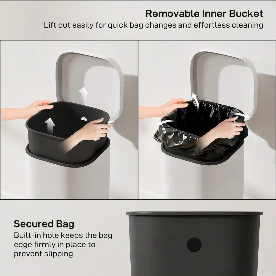 HOMCOM 30L Pedal Kitchen Bin with Soft-Close Lid and Removable Bucket – Compact Metal Rubbish Bin, Cream