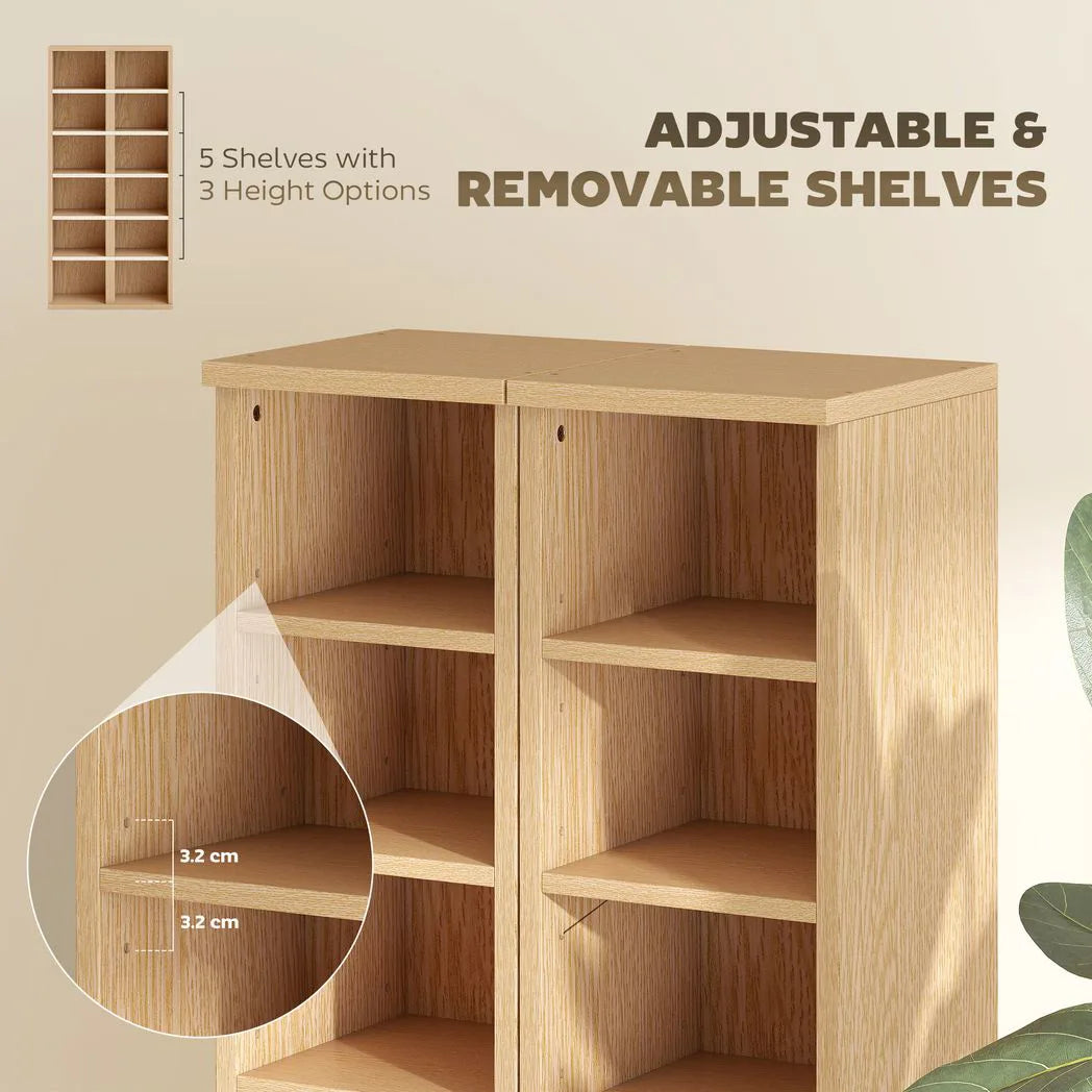HOMCOM Set of 2 CD Storage Towers with Adjustable Shelves – Slim Media Display Rack for 204 CDs, Natural