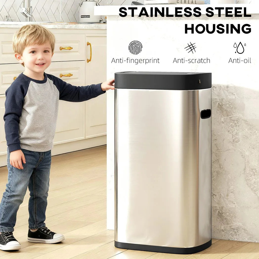 HOMCOM 50L Automatic Sensor Kitchen Bin with Manual Override – Touchless, Battery Operated, Inner-Bucket-Free