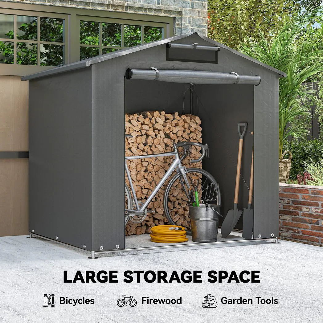 Outsunny 6 x 4ft Outdoor Storage Shed with Vent and Roll-Up Zipper Door – Waterproof Bike Tent