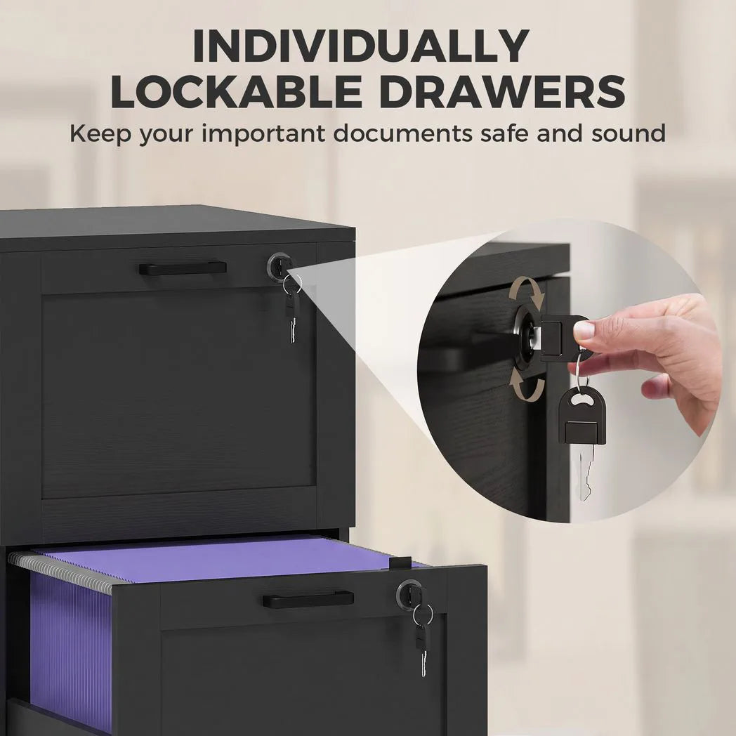 HOMCOM 2-Drawer Lockable Filing Cabinet with Adjustable Hanging Rails – Compact Home Office Storage, Black