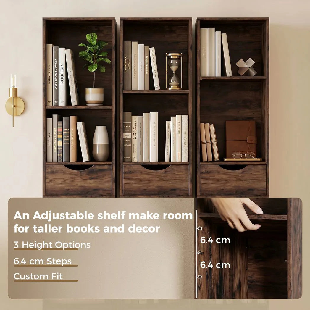 HOMCOM 158 cm Slim Bookcase with 2 Drawers, Cabinet and Adjustable Shelf – Rustic Brown