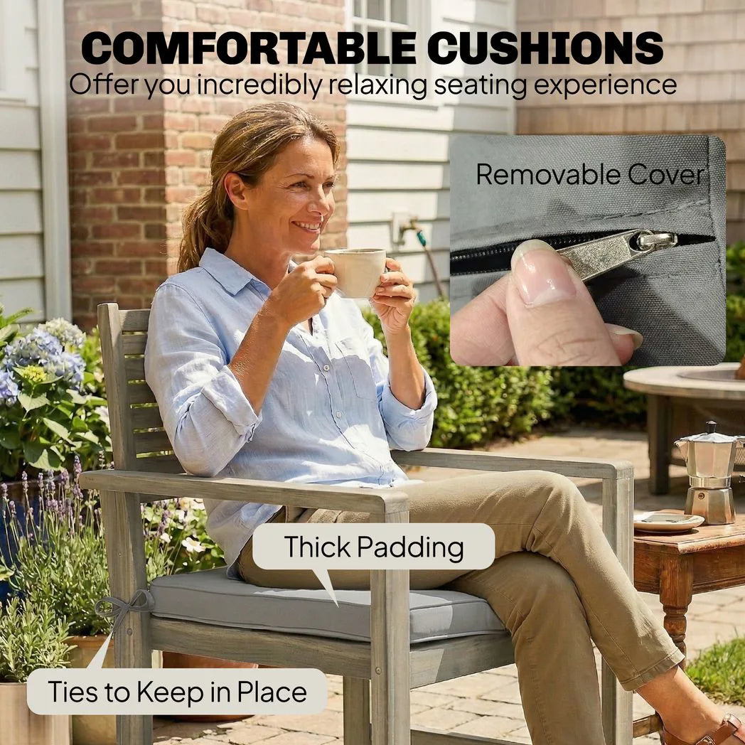 Outsunny 4 Seater Acacia Wood Garden Furniture Set with Loveseat, Armchairs and Table – Patio Sofa Set, Light Grey
