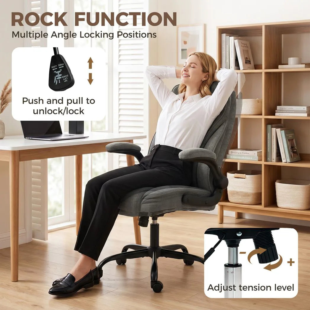 HOMCOM Ergonomic Office Chair with Flip-up Armrests & Pocket Springs – Swivel Rocking Desk Chair, Dark Grey