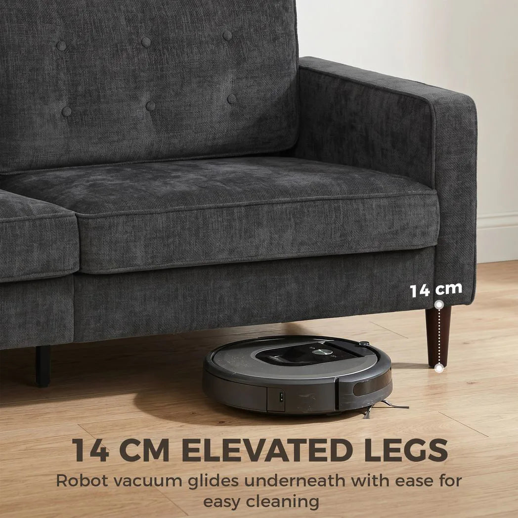 HOMCOM 3 Seater Sofa with Button-Tufted Back and Rubberwood Legs – Velvet-Feel Couch, Dark Grey