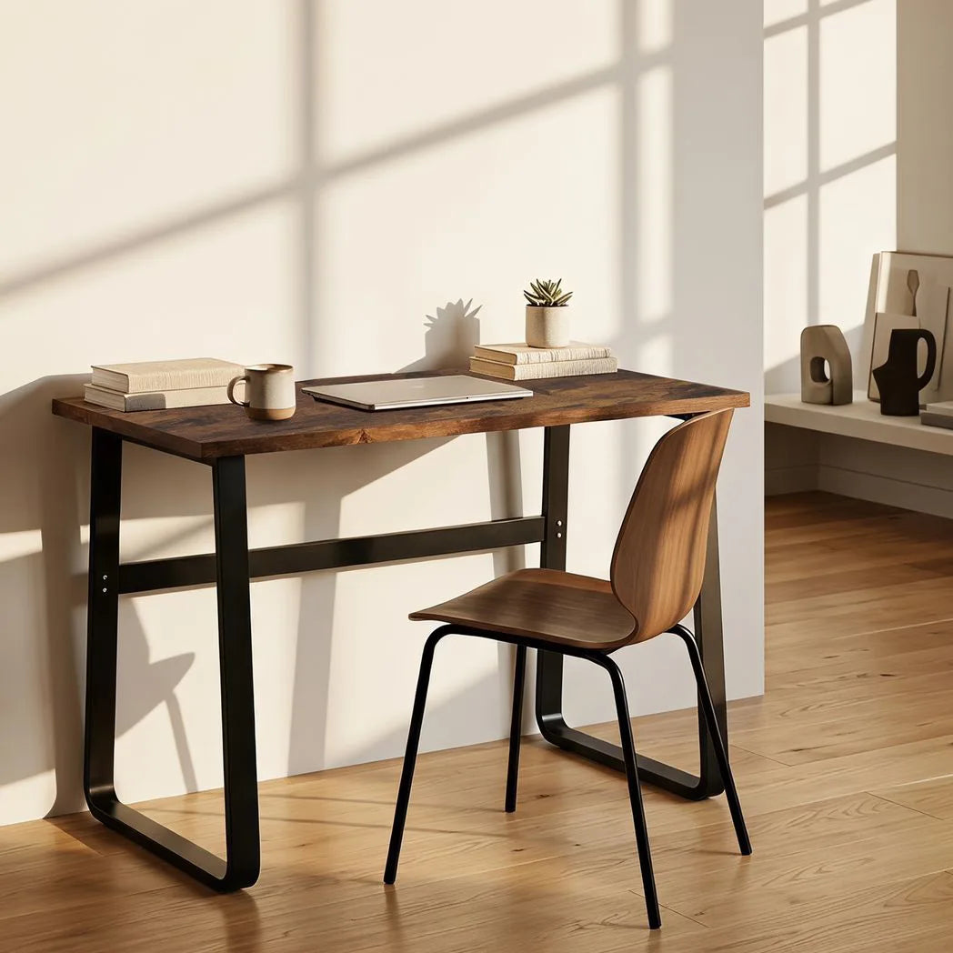 HOMCOM Industrial Writing Desk with Metal Legs – Home Office Computer Table, Rustic Brown and Black