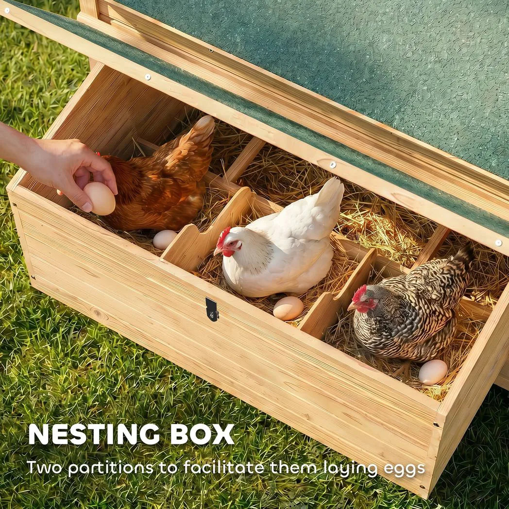 PawHut Wooden Chicken Coop with Two Nesting Boxes, Openable Waterproof Roof & Pull-Out Tray – Hen House, 150cm
