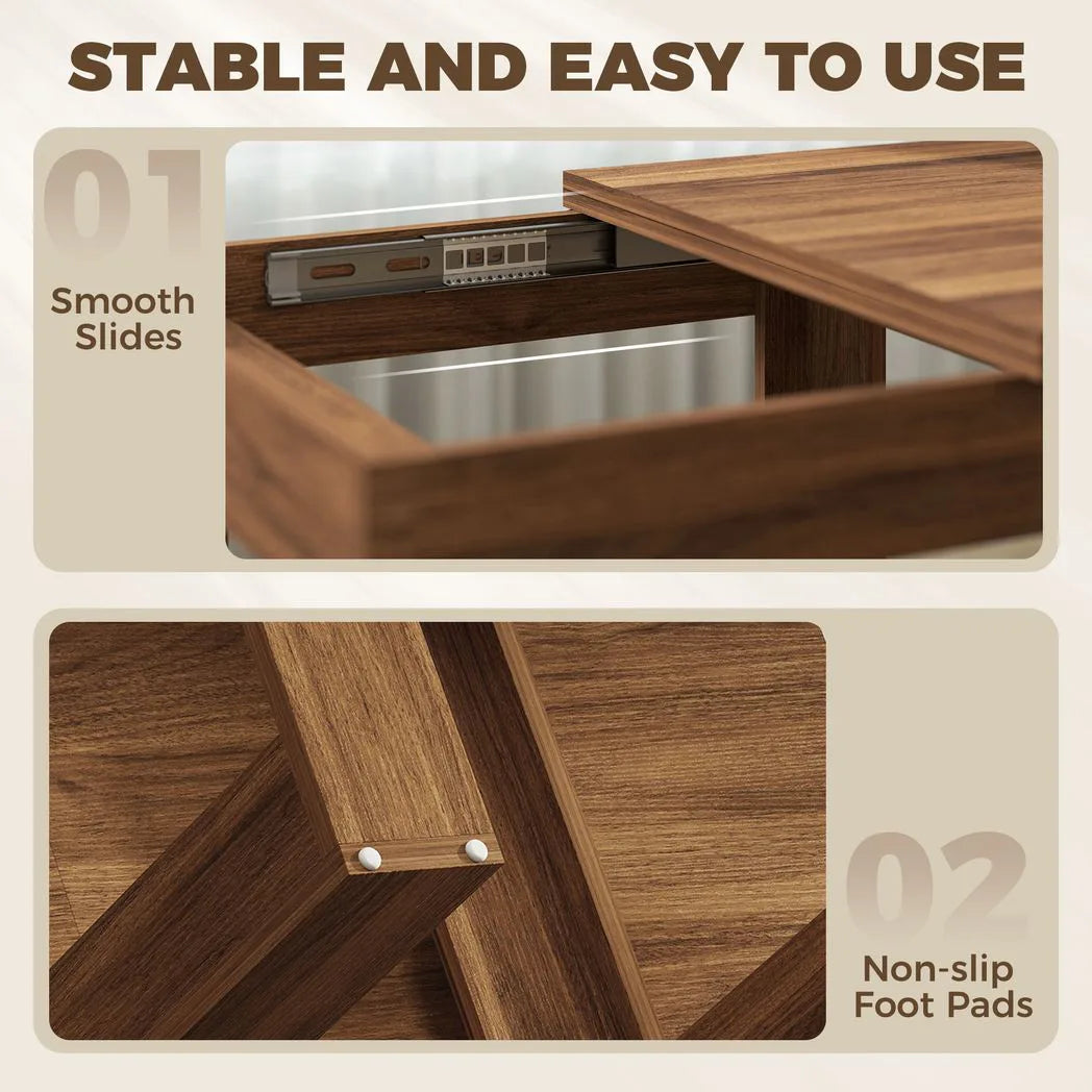 HOMCOM Folding Dining Table with Under-Table Storage – Extendable Kitchen Table for 4, Grey Wood Effect