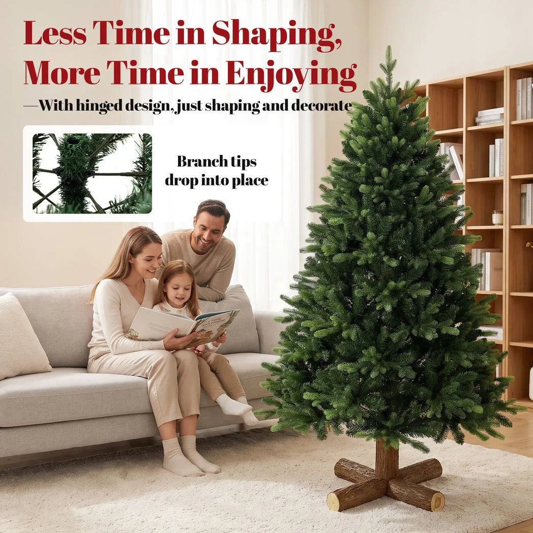 HOMCOM 5ft Hinged Artificial Christmas Tree with 1620 PE and PVC Tips and Fir Wood Base, Green