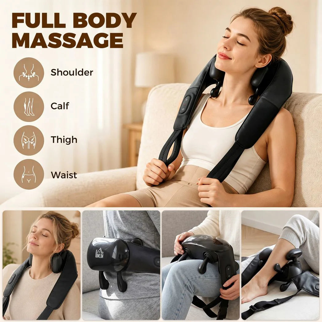 HOMCOM Cordless Neck Massager with Heat – 4D Shiatsu Deep Tissue Neck and Shoulder Massager for Car and Home