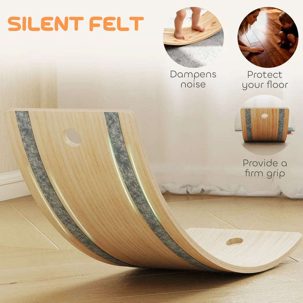 AIYAPLAY Kids Wooden Balance Board with Pull Rope and Silent Felt Base – Toddler Wobble Board for Ages 3-6