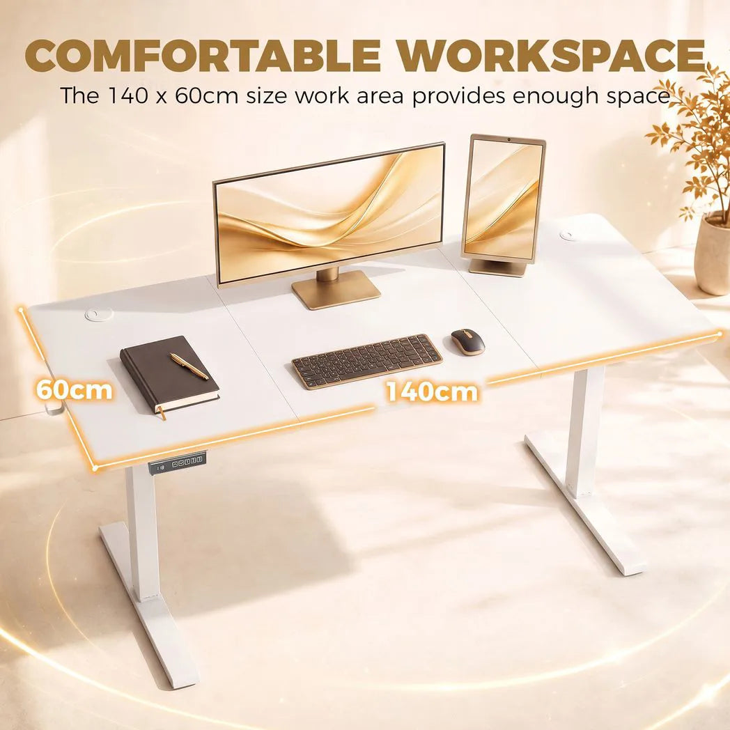 HOMCOM Electric Standing Desk with Memory Control, 140 x 60cm Height Adjustable Sit Stand Desk, LED Display, White