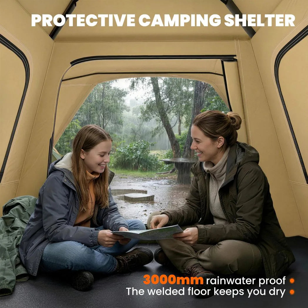 Outsunny 2-3 Person Pop Up Tent with Mesh Windows – 3000mm Waterproof Instant Camping Tent, Khaki