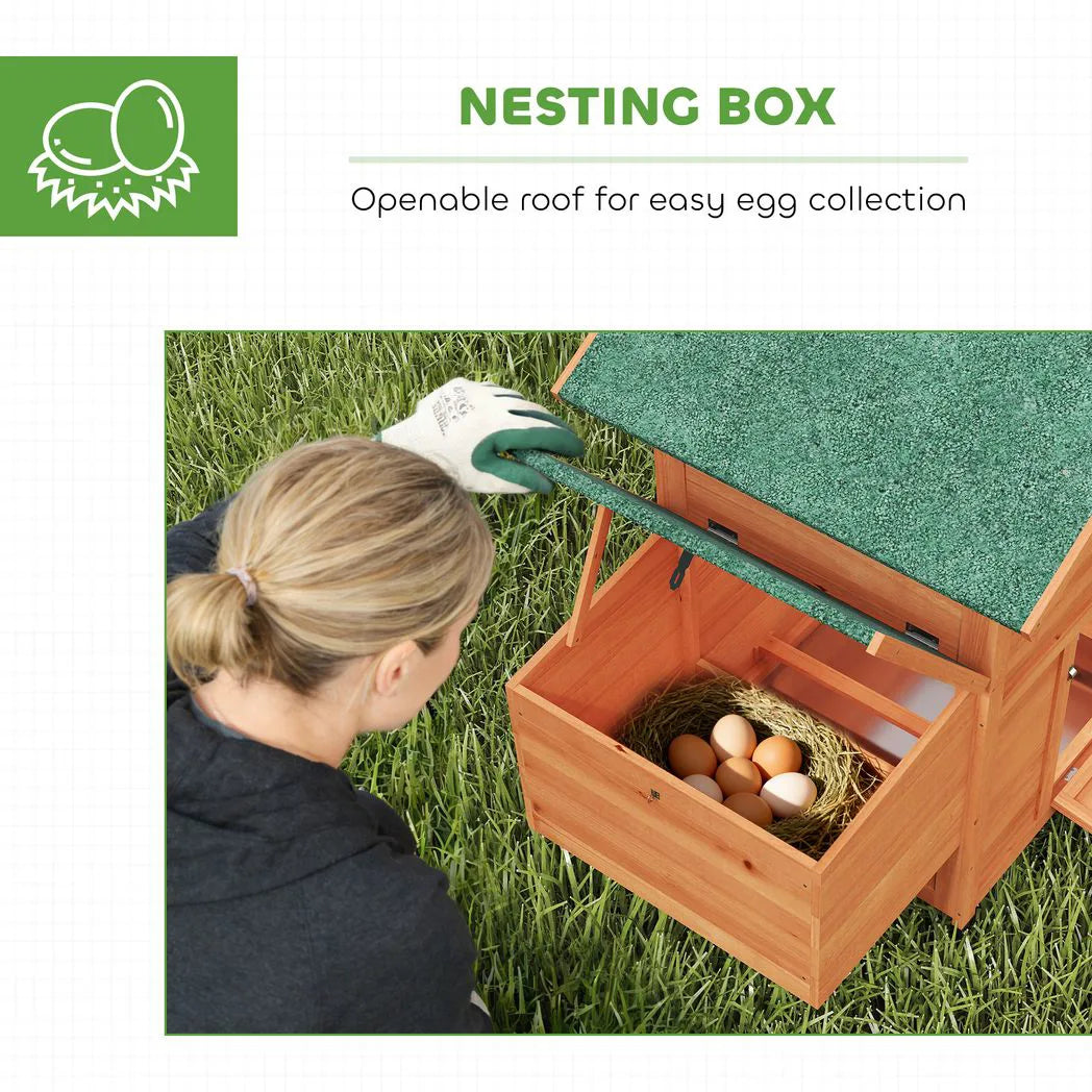 PawHut Wooden Chicken Coop with Nesting Box, Pull-Out Tray, Sliding Window and Waterproof Roof – Hen House