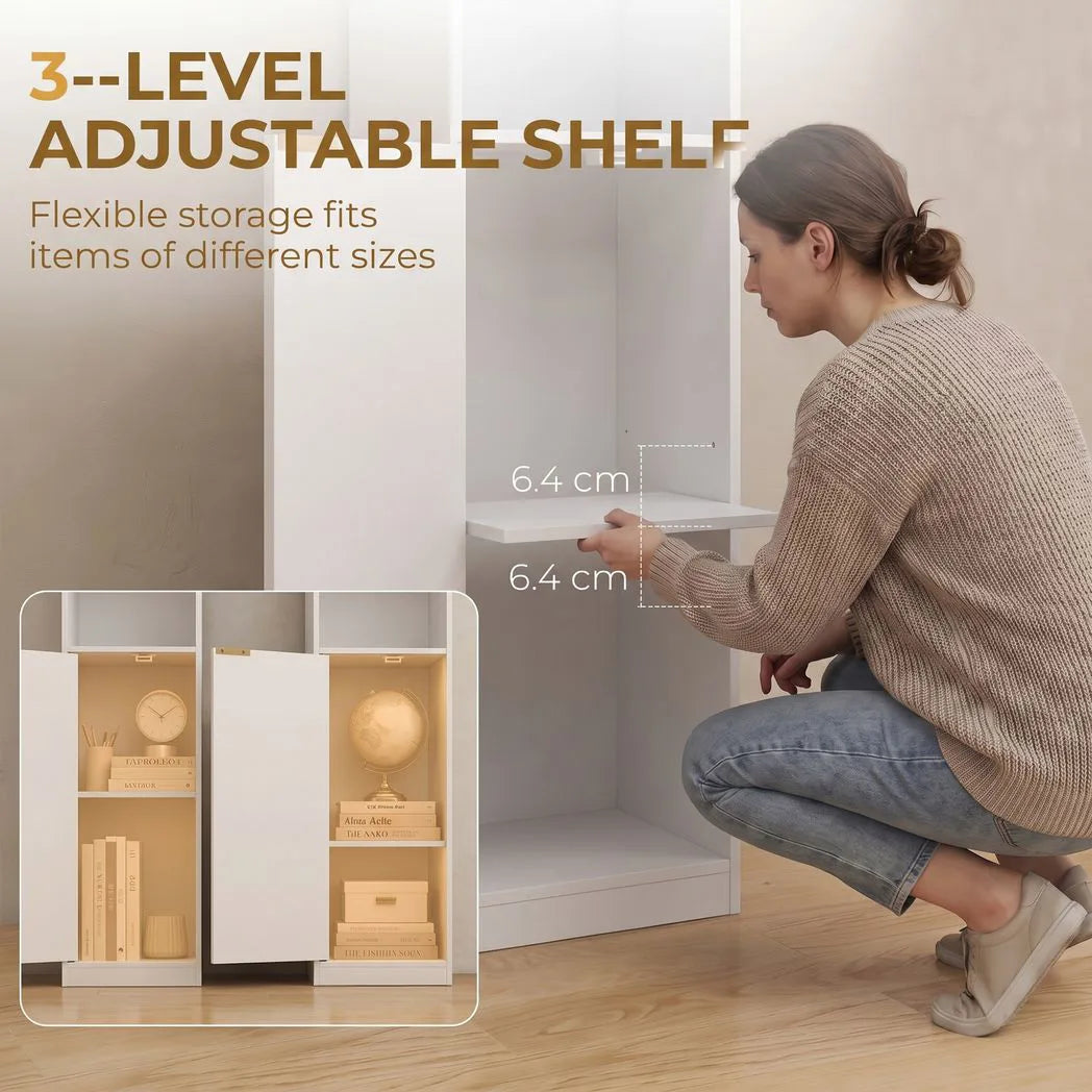 HOMCOM 6-Tier Bookcase with Adjustable Shelf, Cabinet and Anti-Tip Hardware – White Wood Effect