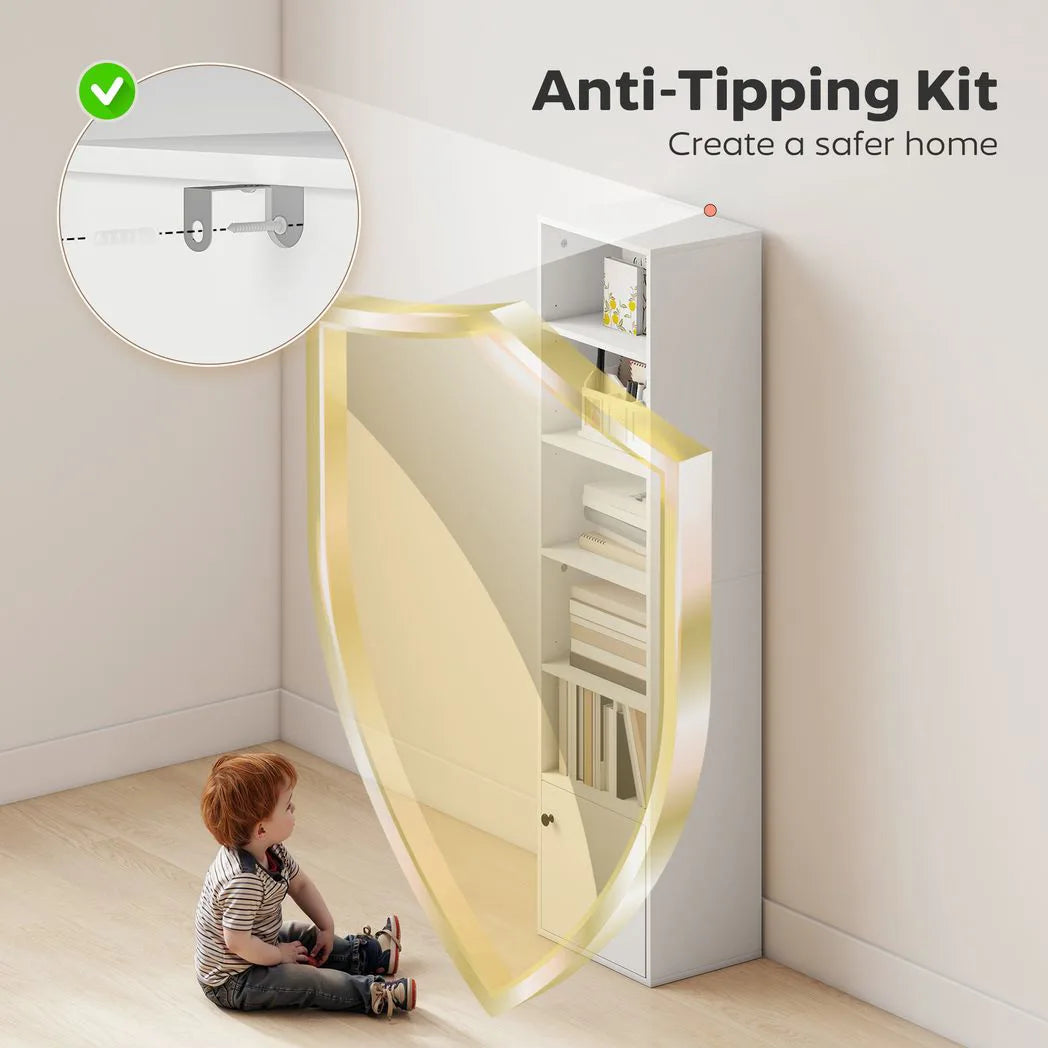 HOMCOM 6-Tier 156cm Tall Bookcase with Cupboard and Adjustable Shelves, Anti-Tipping Kit – White