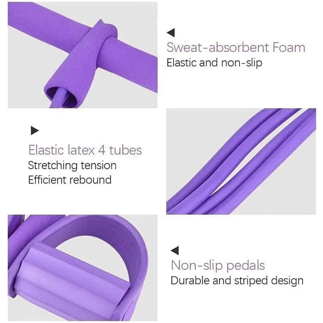 Multi-Function Tension Rope 6Tube Gym Fitness Foot Pedal Exerciser Pull Band New-Purple