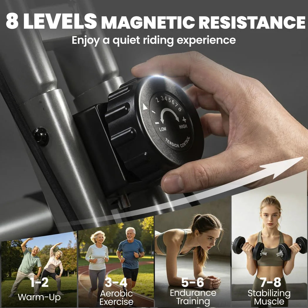 SPORTNOW 4-in-1 Folding Exercise Bike with Resistance Bands, 8-Level Magnetic Resistance & Bluetooth App, Black