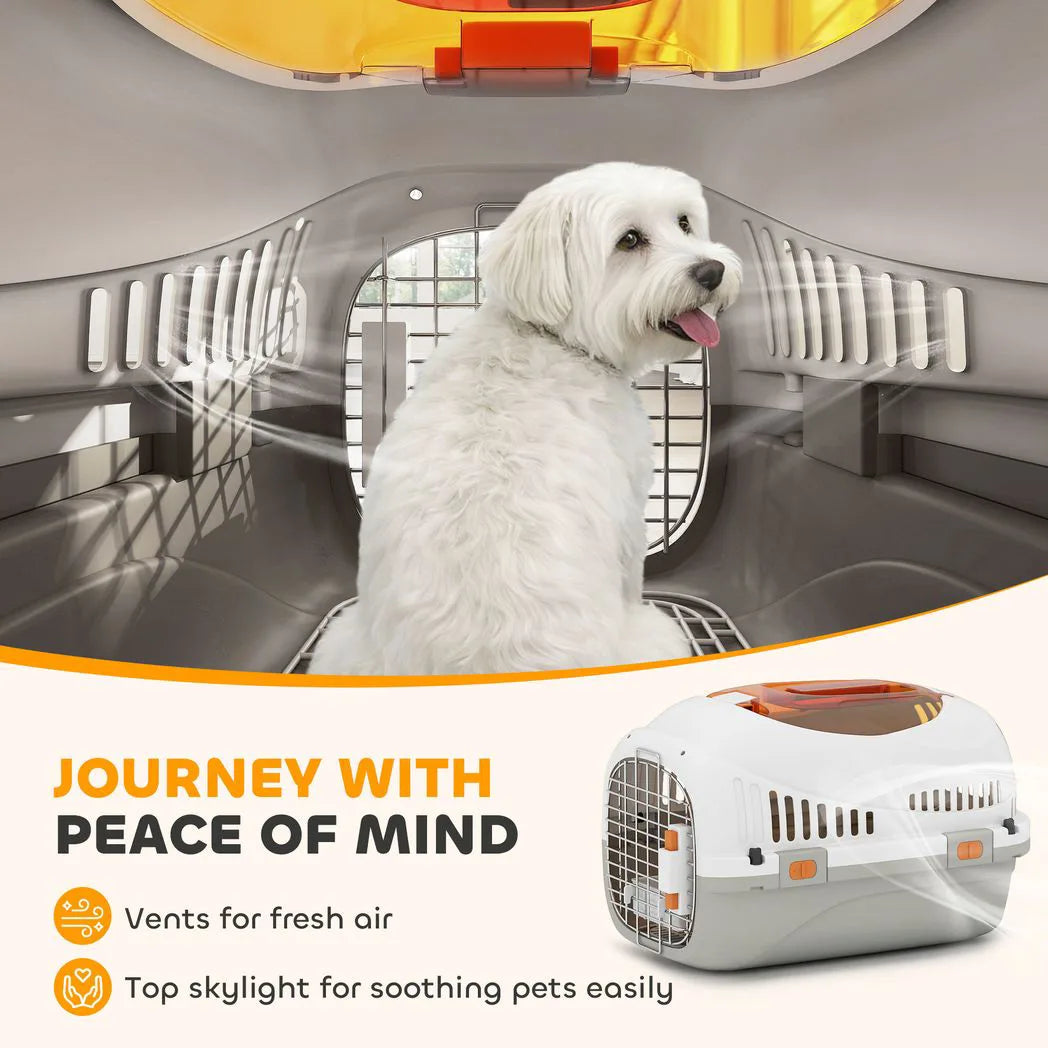 PawHut Hard Shell Pet Carrier for Cats and Small Dogs up to 4kg – Steel Door, Secure Lock, Feed Bowl