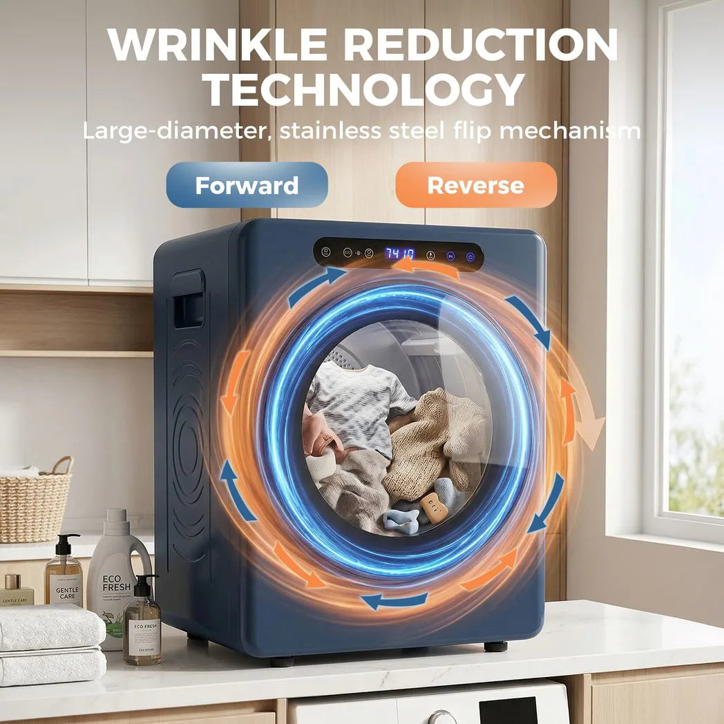 HOMCOM 5kg Compact Vented Tumble Dryer, 1000W with Anti-Crease Reverse Action and ECO Mode – Blue