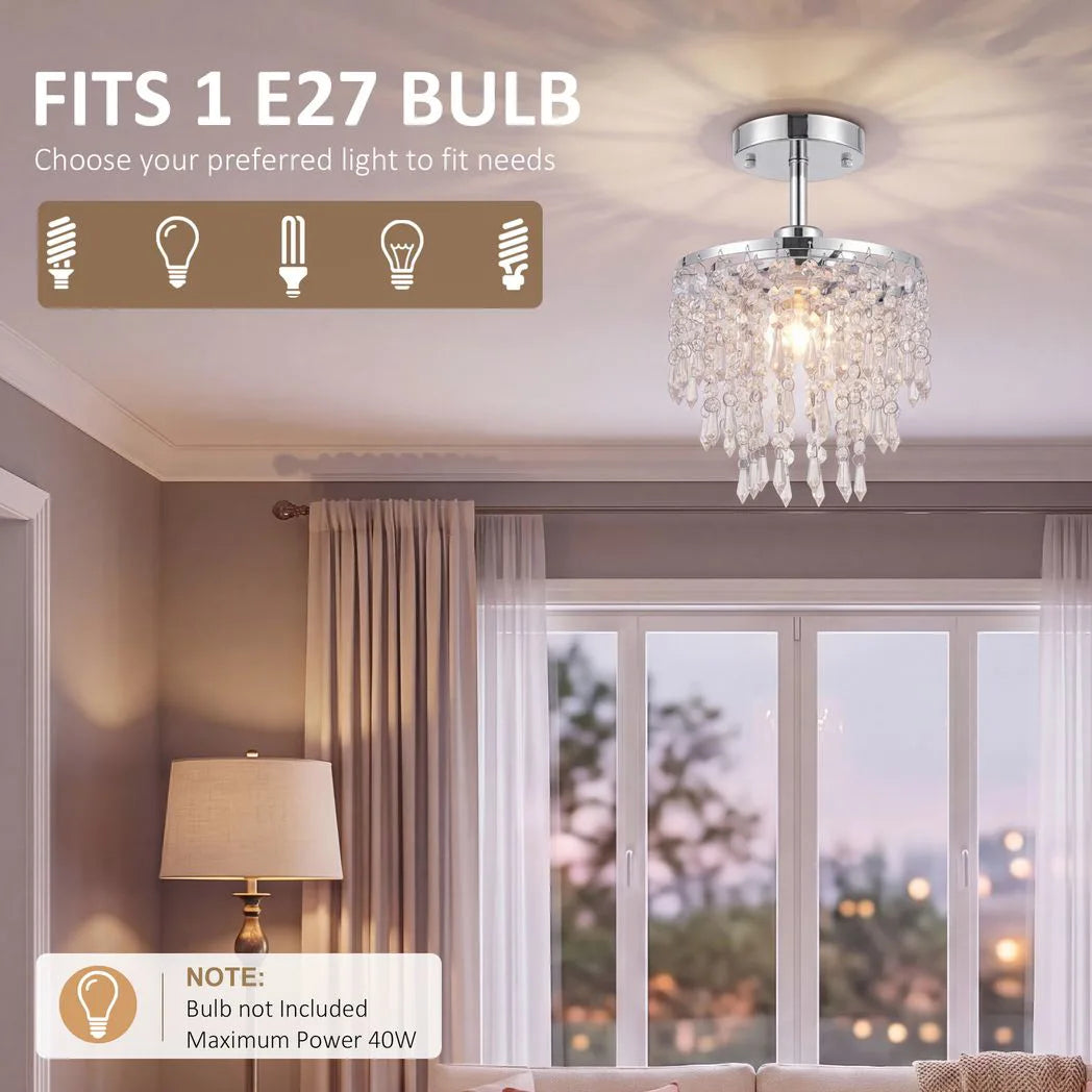 HOMCOM Crystal Ceiling Light with 57 Crystal Strands and Mounting Plate for Hallway & Bedroom – Silver Tone