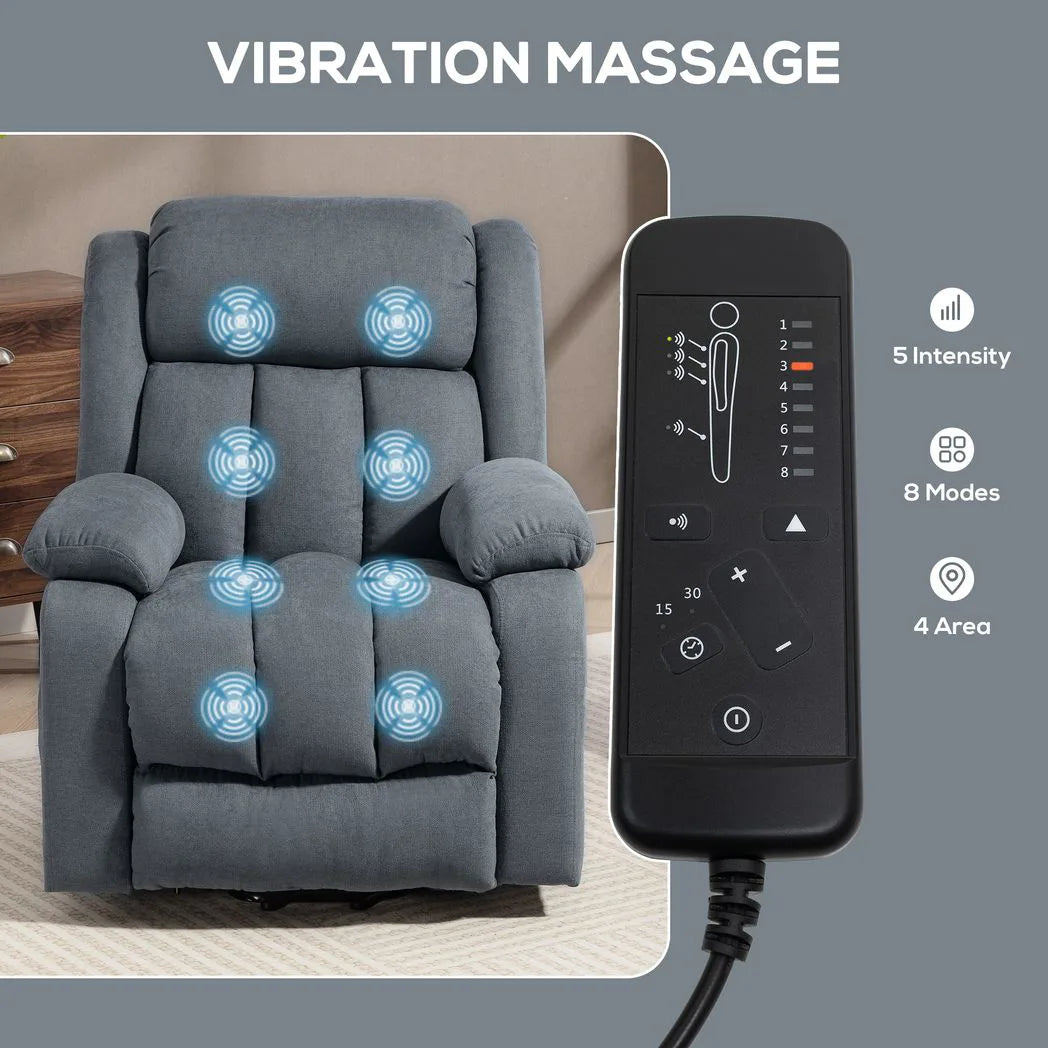 HOMCOM Power Lift Recliner Chair with Vibration Massage, Footrest and Remote – Electric Riser Chair, Grey