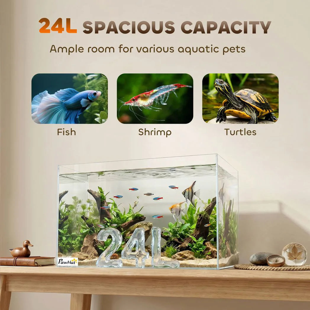 PawHut 24L Bare Glass Fish Tank with Protective Base Mat – DIY Aquarium for Fish and Shrimps, Transparent
