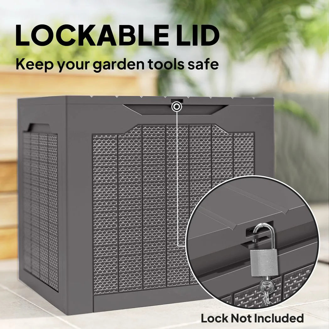 Outsunny 97L Waterproof Garden Storage Box with Handles and Padlock Loop – Outdoor Container, Brown