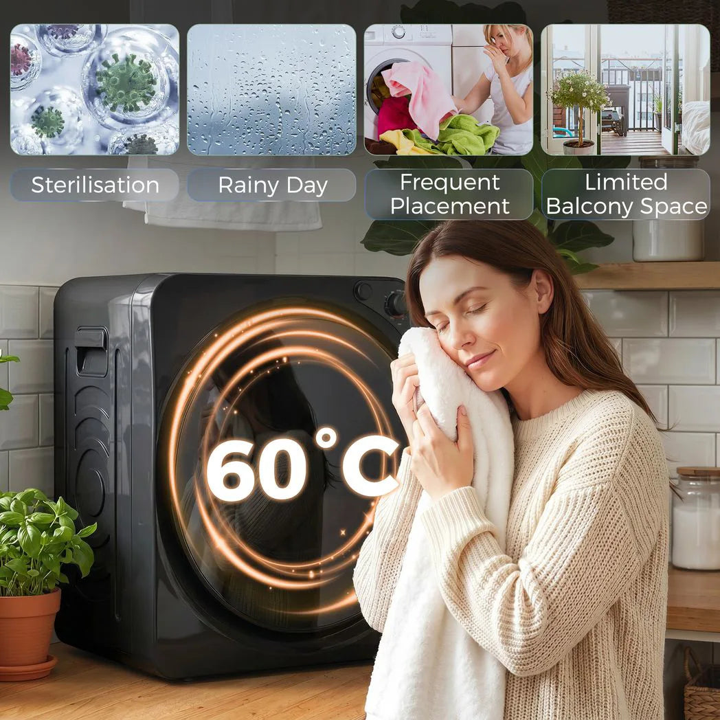 HOMCOM 5kg Vented Tumble Dryer with 5 Drying Modes – 1000W Compact Stackable Dryer, Stainless Steel Tub, Black