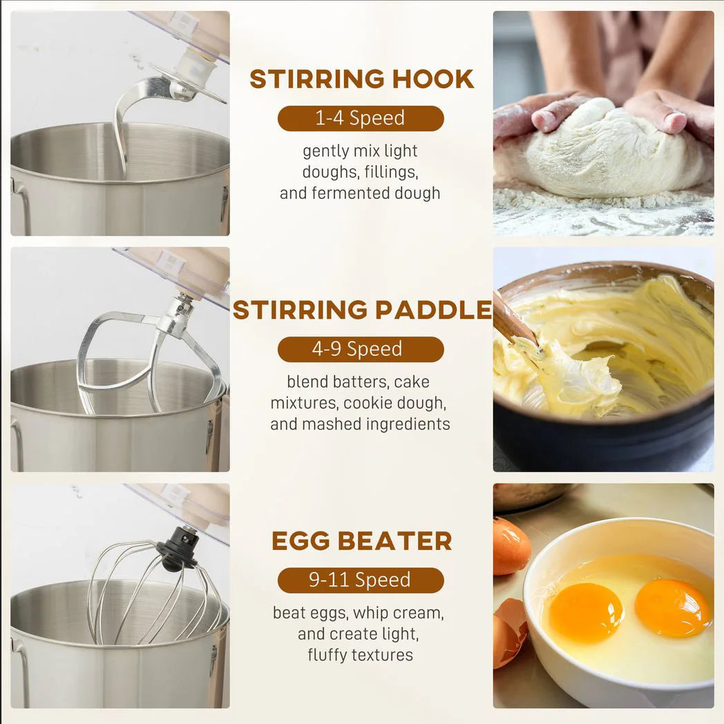 HOMCOM 6L 1400W Tilt-Head Stand Mixer with 11 Speeds, Pulse and Fermentation Function – LED Display, Cream
