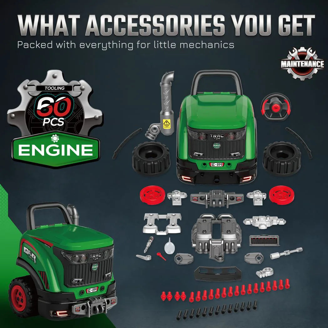 AIYAPLAY Kids Truck Engine Toy with Steering Wheel, Mist, Lights and Sounds – Mechanic Play Set, Green