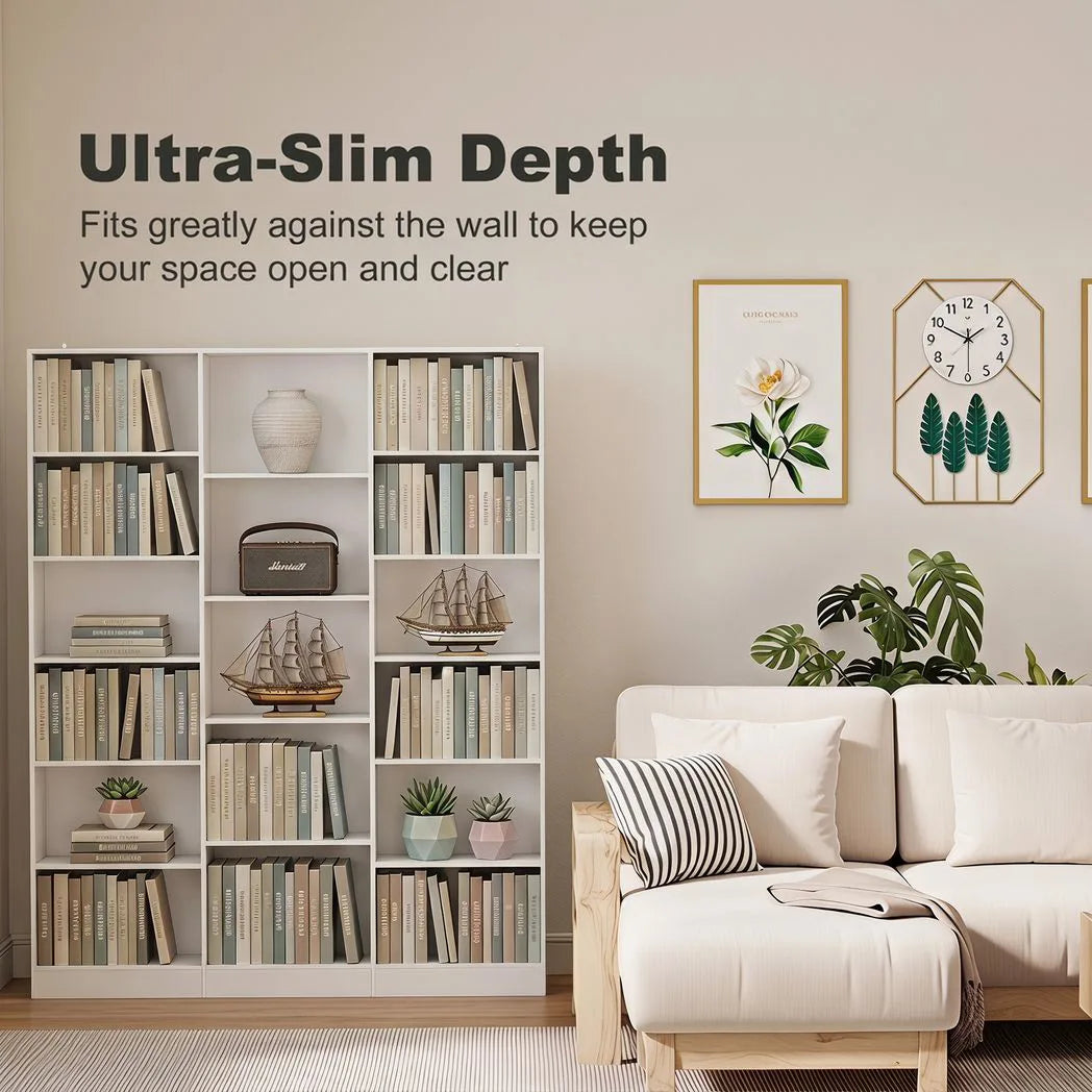 HOMCOM 17-Cube Tall Bookcase with Adjustable Shelves & Anti-Tipping Hardware – Open Storage Bookshelf, White