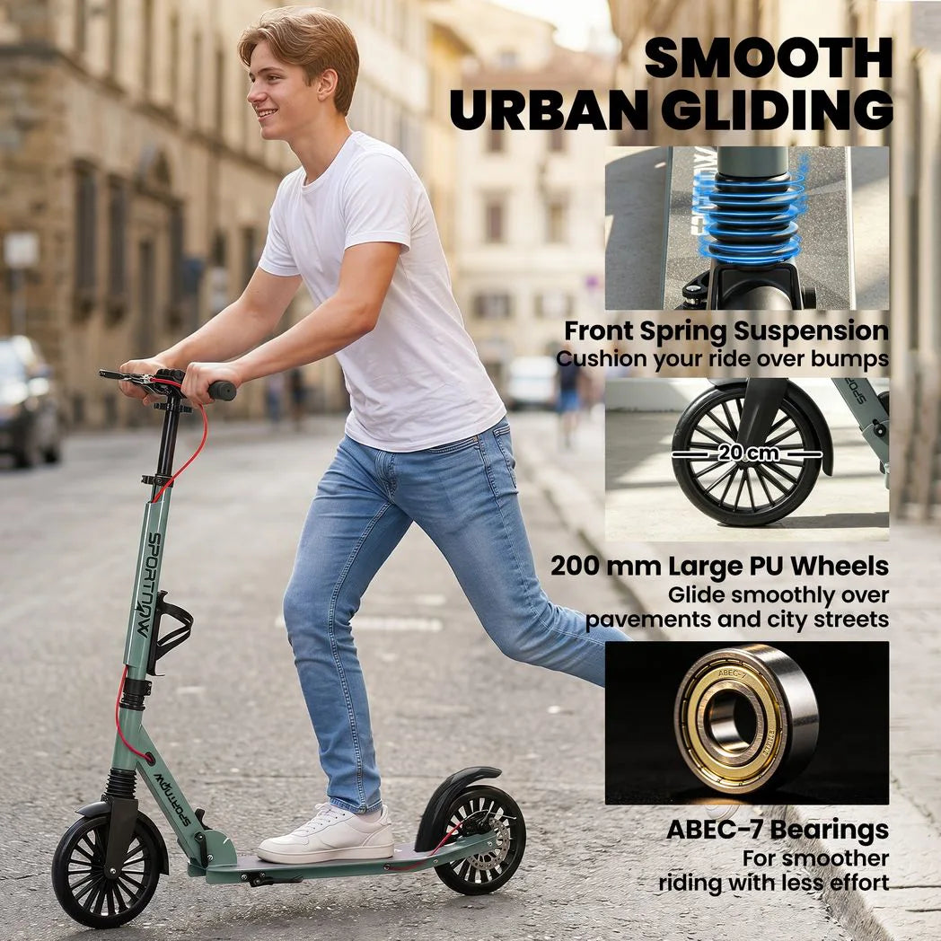 SPORTNOW Foldable Adult Kick Scooter with Adjustable Handlebar & 200mm Big Wheels – One-Click Folding, Silver