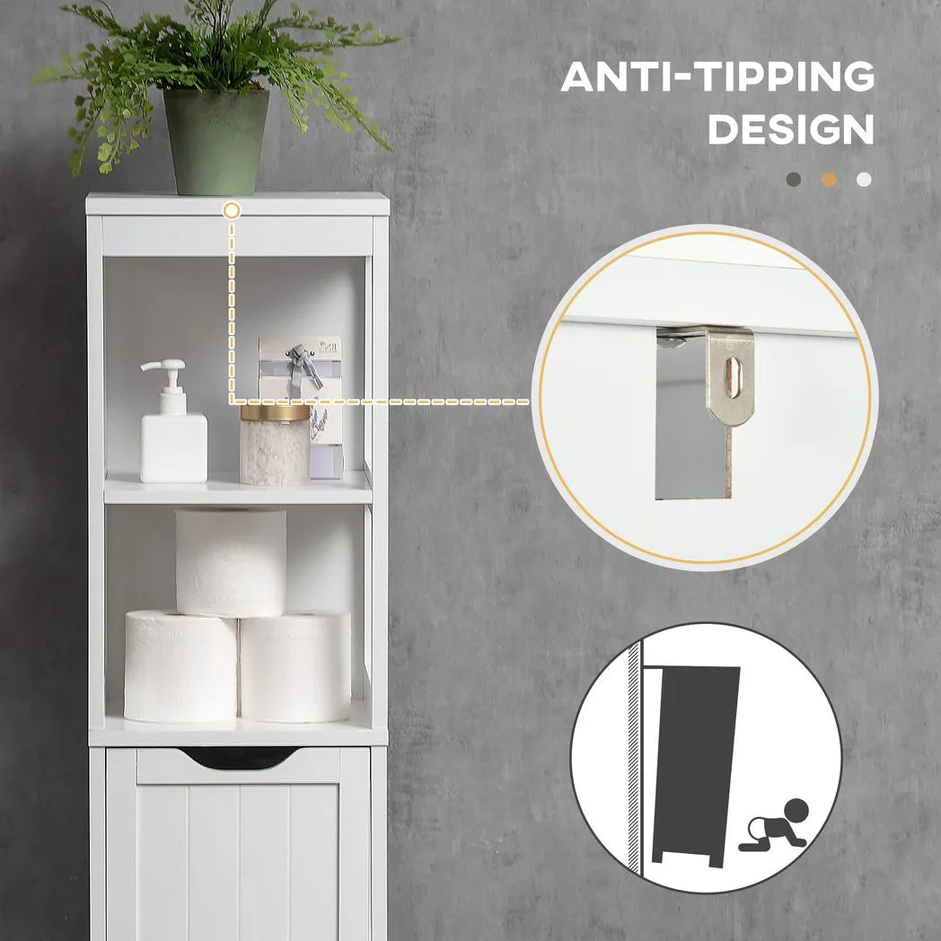 HOMCOM Narrow Floor Bathroom Cabinet with 3 Drawers and 2 Open Shelves – Slim Freestanding Storage, White