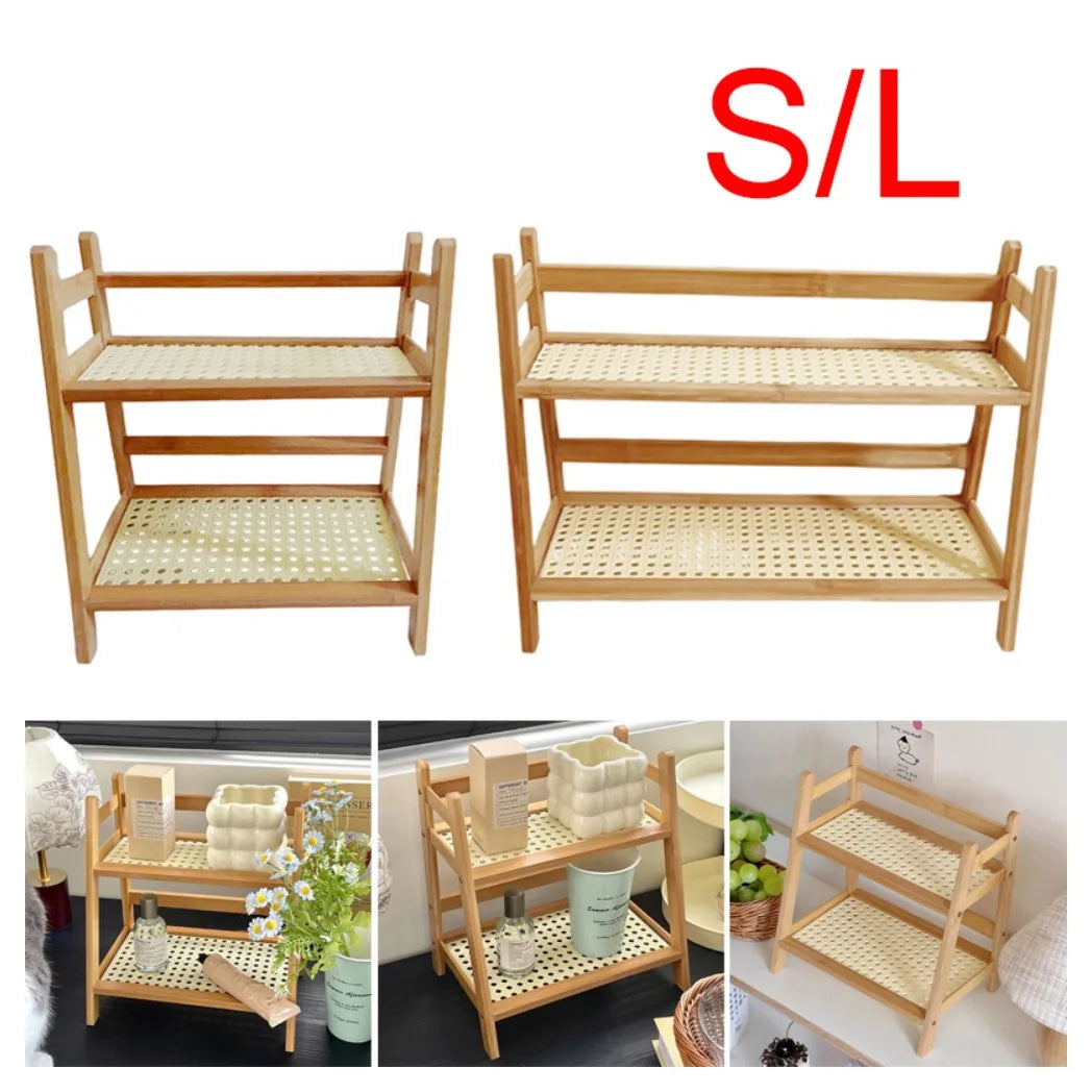 2-Tier Wooden Countertop Organiser Rack – Multipurpose Kitchen Storage Shelf, Large