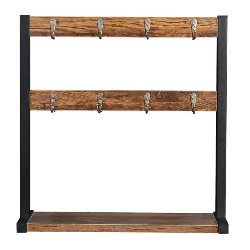 Tabletop 2-Tier Wooden Mug Rack with 16 Hooks – Industrial Farmhouse Coffee Mug Holder, Carbonised Wood