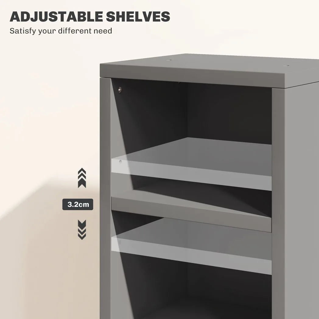 HOMCOM Set of 2 CD Media Tower Shelf Units with Adjustable Shelves, 204 CD Capacity – High Gloss Grey
