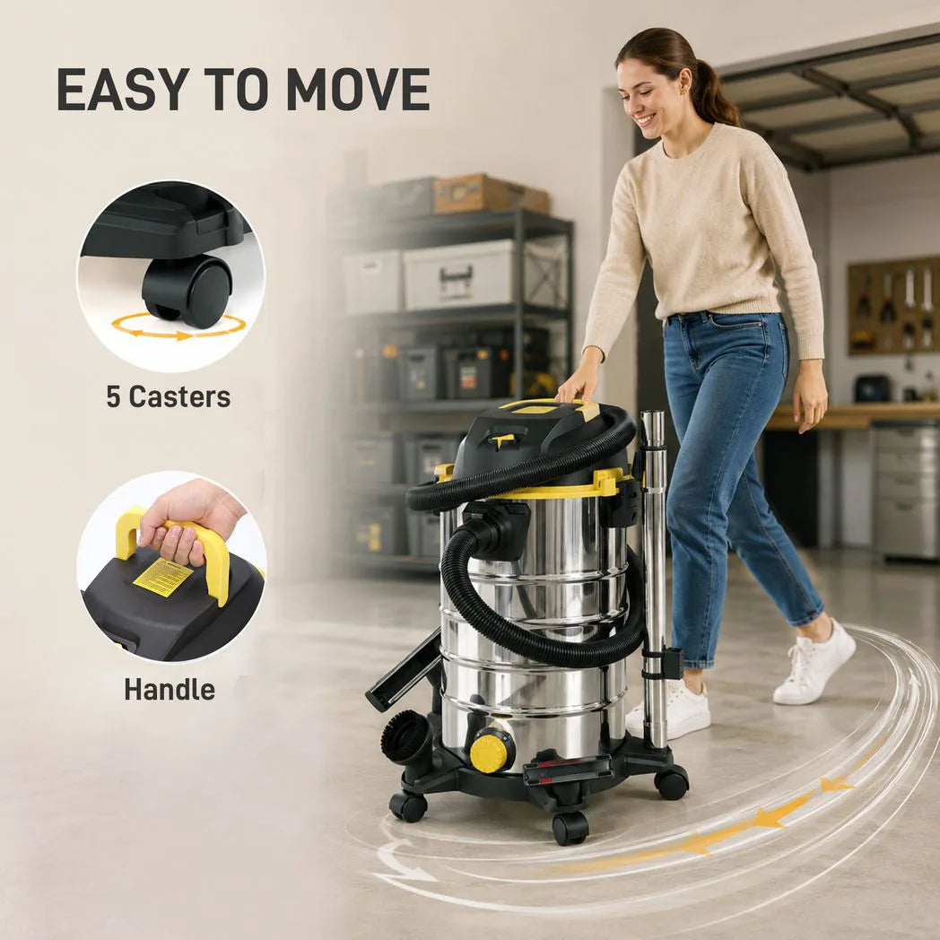 HOMCOM 1400W Wet and Dry Vacuum Cleaner with Blower Mode, 30L Stainless Steel Tank, 5-Layer Filter – Yellow
