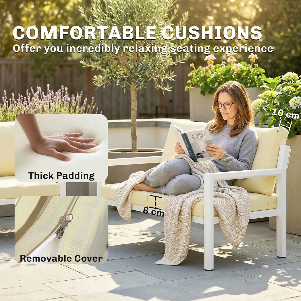 Outsunny 4-Seater Rattan Garden Furniture Set with 2 Armchairs, Loveseat, Coffee Table and Cushions – Beige