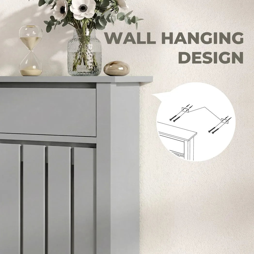HOMCOM Rustic-Look Radiator Cover with Top Drawer, 93 x 88.5cm – Slimline Heater Guard, Grey