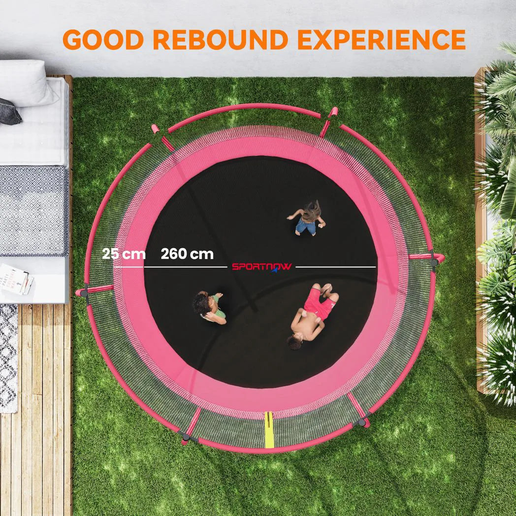 SPORTNOW 10ft Outdoor Trampoline with Enclosure Net, Padded Poles & Spring Cover – Garden Trampoline, Pink