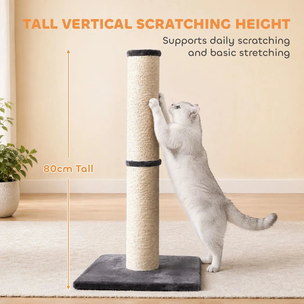 PawHut Cat Scratching Post, 80cm Tall with Sisal Rope & Plush Base – Lightweight Claw Scratcher