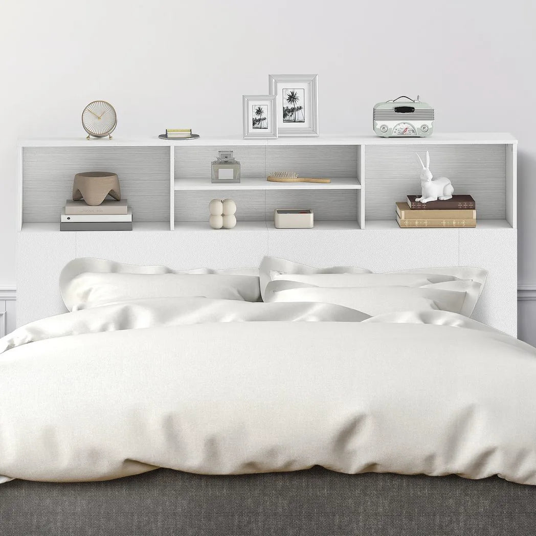 HOMCOM King-Size Freestanding Headboard with 4 Open Storage Compartments – Bedroom Bed Headboard, White